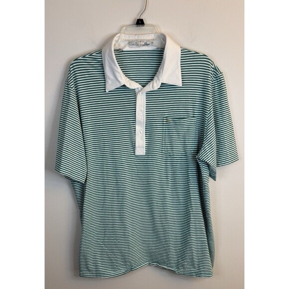 CRIQUET Mens Green White Striped Short Sleeve Polo XXL Cotton Golf Preppy Casual - Picture 1 of 10